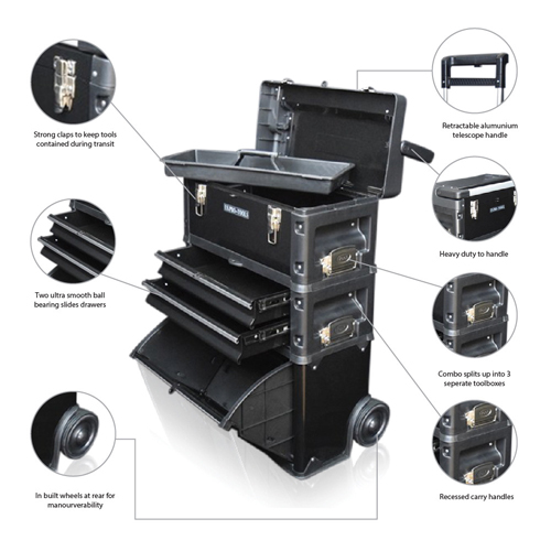 Mobile Tool Trolley Heavy Duty 3 Part Tool Box - US PRO TOOLS