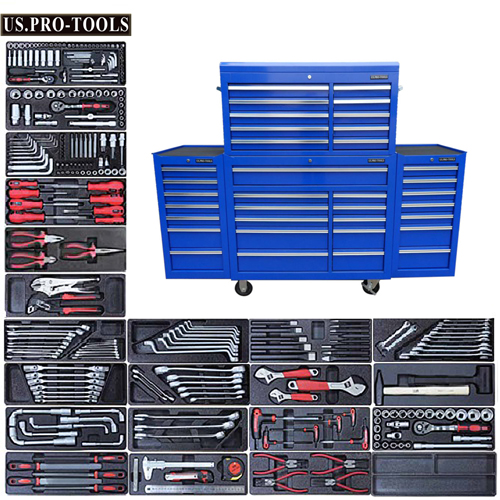 US PRO TOOLS 424 TOOL BOX ROLLER CABINET STEEL CHEST MECHANICS 13 DRAWERS BLUE 