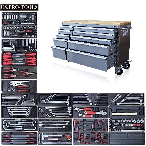 US PRO TOOLS STAINLESS STEEL 55″ TOOL CHEST WITH TOOLS